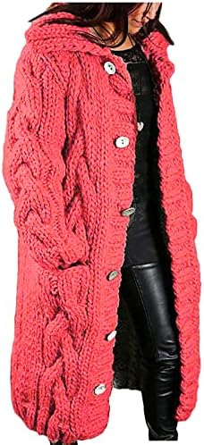 Oplxuo долги кардиган џемпери жени плус кабел со големина плетено копче надолу по есен зимски слој лапел цврсти џебови надвор од облеката