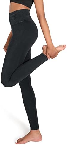 Ододос Беспрекорни хеланки за жени со висока половината Контрола на стомакот Контролна киселина измиена ребрести тренингот за вежбање јога панталони, јаглен, X-ма?