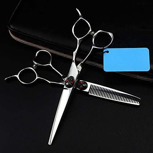Ножици за сечење на коса, 6 инчи професионална Јапонија 440C челик црвен череп ножици за коса за фризури за слабеење на бербер сечење ножици за фризери за фризури