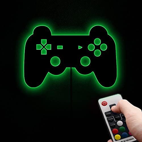 Geeky Days GamePad осветлување знак ретро видео игри силуета wallидна уметност осветлена LED Multi Color Night Lamp со далечински контролер детска соба игра момче подарок