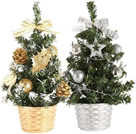Амосфун 2 парчиња мини новогодишна елка вештачка новогодишна елка со сјајни топка starвездички украси Божиќни табели декор за