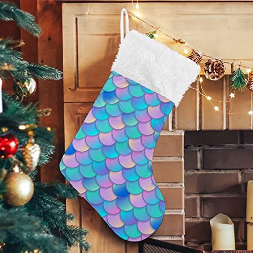 Божиќни чорапи сина розова акварела сирена шема шема бела плишана манжетна мерцеризирана кадифена семејна празник персонализиран