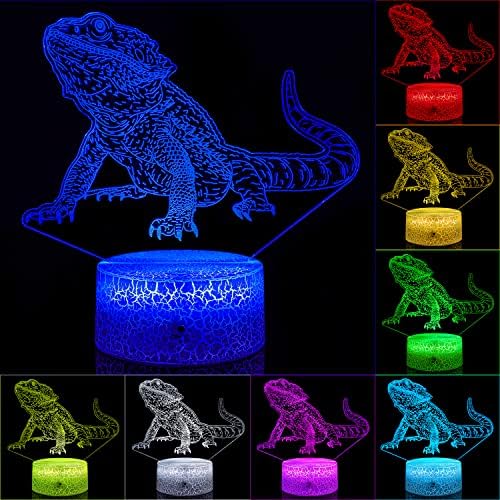 Брадест Змеј Ноќ Светилка: Кул 3Д Илузија Светилка со 16 Предводени Бои Менување &засилувач; Далечински Управувач За Момче И