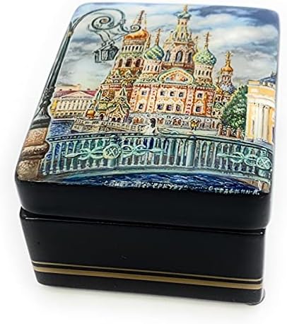Ексклузивна декоративна кутија за накит руски лак минијатурен Санкт Петербург. Направено од папие-маше Федоскино.Домашен декор.Рачно