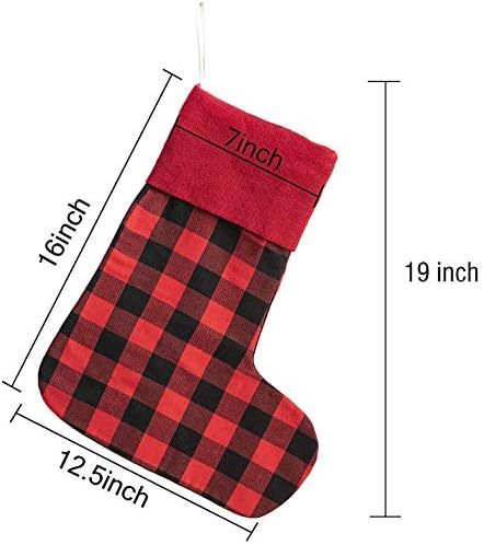 Гекс Божиќни чорапи за семејство 4 пакуваат рустикален бивол црвен карирана фарма куќа селска класична лента 19 “големи украси