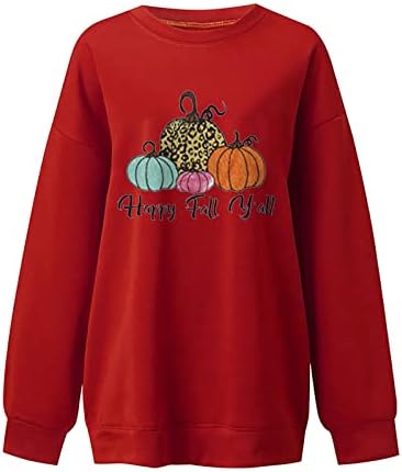 Среќна есен, ќе има џемпер од тиква леопард, жени деца Ноќта на вештерките печатени есенски врвен екипаж со долги ракави пуловер