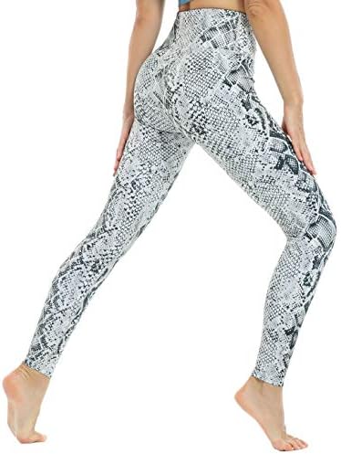 Voeons Печатени панталони за јога за жени кои вежбаат хеланки со џебови со висока половината контрола на стомакот Атлетик спандекс
