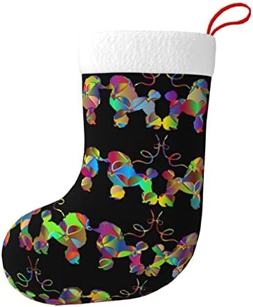 Божиќни чорапи на Аугенстер, симпатична виножито француска пудлица двострана камин што виси чорапи