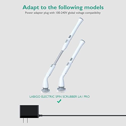 За полнач за чистење на електричен спин Labigo - 9V адаптер компатибилен со Labigo безжичен спин Scrubber LA1 Pro замена 2 кабел за напојување со напојување