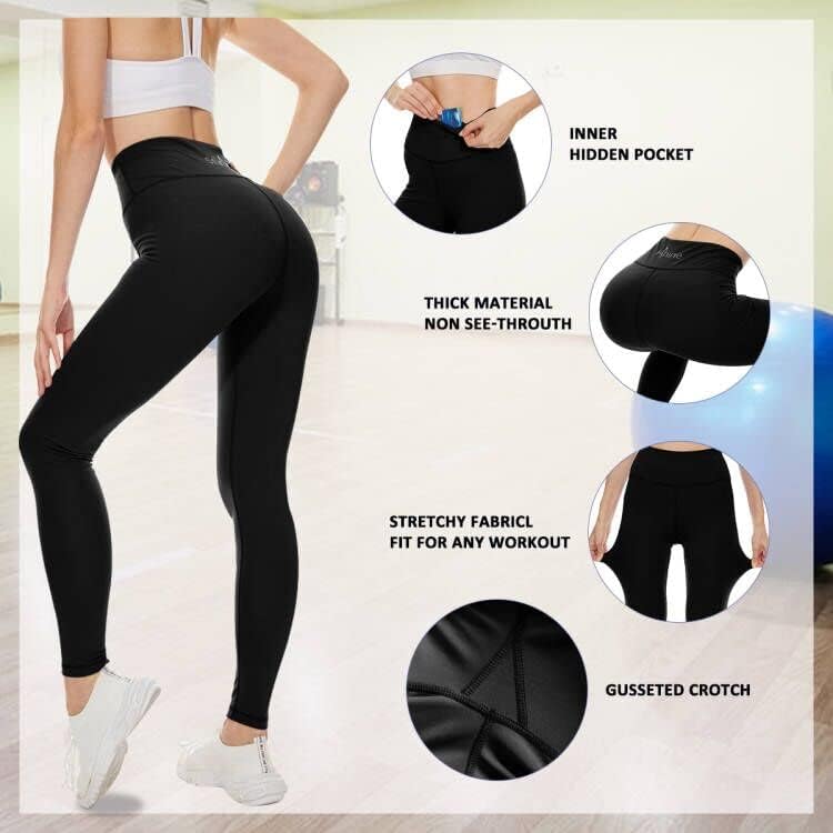 Fhine женски јога хеланки со џебови-високи панталони за тренингот на половината 7/8 должина на истегнување на џогирање на велосипедизам со активна облека со активна о?
