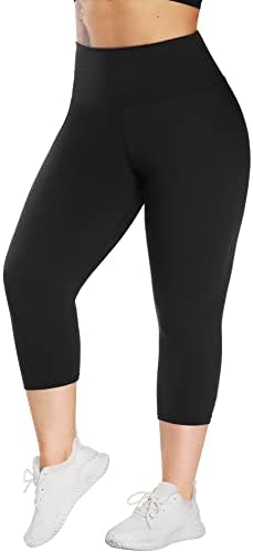 Нексипох хеланки за жени плус големина на половината со големина L-XL-3XL Контрола на стомакот меки панталони за јога на капри за вежбање