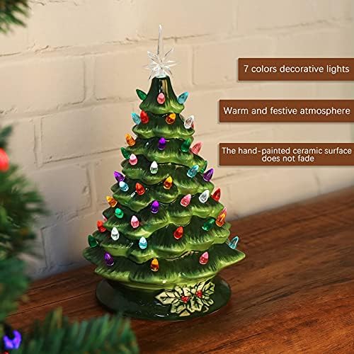 Божиќна керамичка дрво-таблета новогодишна елка со светла осветлена гроздобер керамички керамички керамички керамички таблети за елка