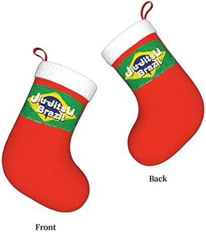 Cutedwarf Бразилско знаме jujitsu Божиќно порибување Божиќни празници за одмор камин виси чорап 18 инчи чорапи
