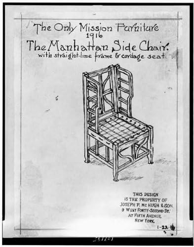 Фотографија на историски производи: Единствено мебел за мисија, страничен стол на Менхетен, седиште со директно рамки, 1916