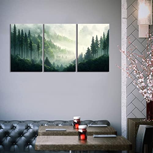 Misty шумски wallиден уметност за дневна соба Зелена планинска пејзаж сликарство платно канцеларија спална соба wallидна уметност