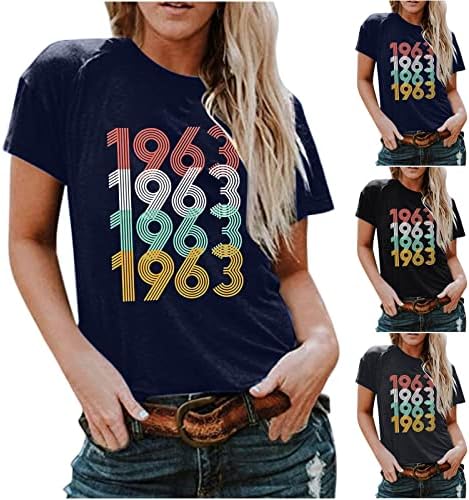 HGPS8W Гроздобер 60 годишен роденденски подароци Смешна 1963 летна маица екипаж графички маички обични кратки ракави блузи врвови