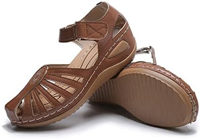 Затворени сандали за пети за жени облечени летни ортотични сандали, женски исечени клин платформа сандали удобни шупливи обични чевли Бохемија гладијатор сандали