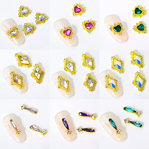 Wookoto 54pcs луксузна легура за легури на ноктите шарми 3D нокти уметнички накит за жени Најдобри скапоцени камења за акрилни нокти Грејни за срцеви нокти и рингестони к?