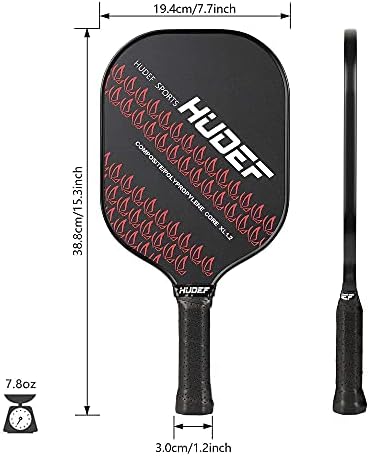 HUDEF XL1.2 RED+ YELLOT Pickleball лопатка-графит пикбол ракета лесна 7.2-7.8oz, PP Shoneycomb Composite Core избалансирани