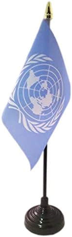 ЗНАМЕ На Табелата На Обединетите нации Знаме на Аз 4 х 6 - Знаме на БИРО на УНО 15 х 10 см - златен врв на Копје
