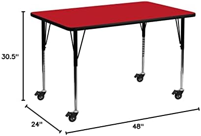 Флеш Мебел Мобилни 24В х 48 Л Правоаголни Црвени КС Ламинат Активност Табела-Стандардна Висина Прилагодливи Нозе