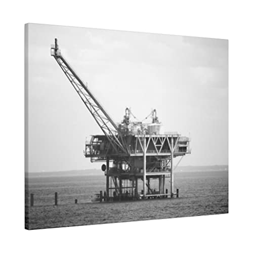 Црно -бела индустриска лажица во заливот Океан 16х20 мат платно испружено врамено подготвено за виси оригинална фотографија