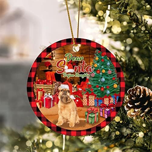 Почитуван Дедо Мраз дефинирајте непослушен Божиќен украс кучиња Бафало кариран венец керамички чувар Божиќ, 3,2 инчи двострана