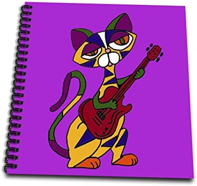 3Drose DB_200563_1 Смешна психоделична мачка која игра црвена електрична книга за цртање на гитара, 8 на 8 “