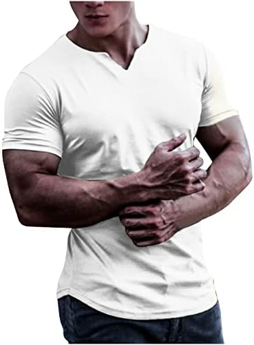 Летни врвови со кратки ракави за мажи, спортска ладна мускулна цврста боја маица обичен лесен пуловер против кошула за вратот
