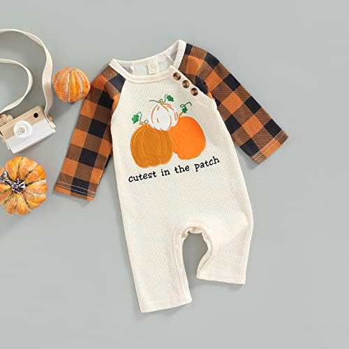 Бебе Ноќта на вештерките, новороденче новороденче момче облека, симпатична тиква лепенка со долги ракави, ромпер -комбинација
