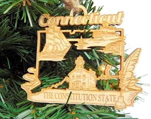 Орнамент од Конектикат Дрвена декорација на новогодишна елка рачно изработена со низа од канап