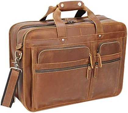 Машка целосна кожна чанта со жито, голема 17 -инчна деловна патувачка лаптоп торба за гласини со метални патенти YKK