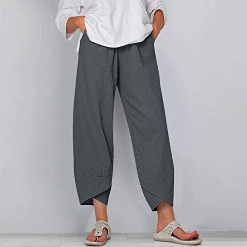 Летните постелнини панталони за жени лабави се вклопуваат памучни постелнина капри пант гроздобер печатење лето плус големина
