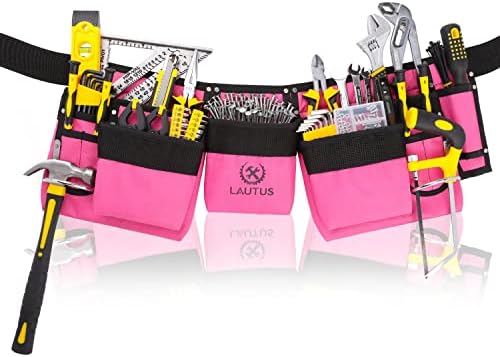 Лаутус розов алатка за појас/торбичка/торба за жени | Стилски | Повеќе џебови | Цврсто | 12 џебови | 2 метални држачи на чекани