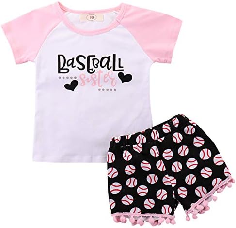 Детето бебе девојче облекува облека Бејзбол Сестра сестра Печати кратки ракави маици врвови + лајсни цветни кратки пантолони
