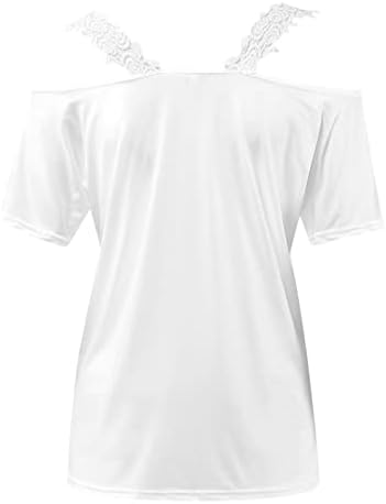 Женски врвови и блузи секси врвови, жени 2022 кошули за жени чипка за чипка против вратот на вратот, обични кратки ракави блузи