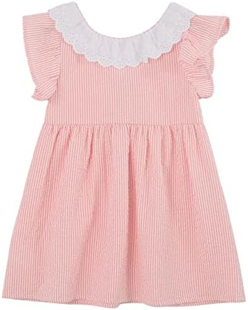 Бебе девојче чипка јака лента за облекување дете слатко летни фустани за трепет на ракави