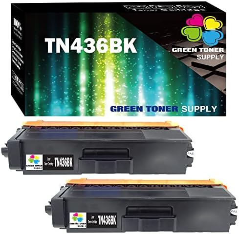 Замена на кертриџ за кертриџ со зелени тонер со 2-пакети за котел за касети за тонер за Brother TN436BK TN436 што се користи