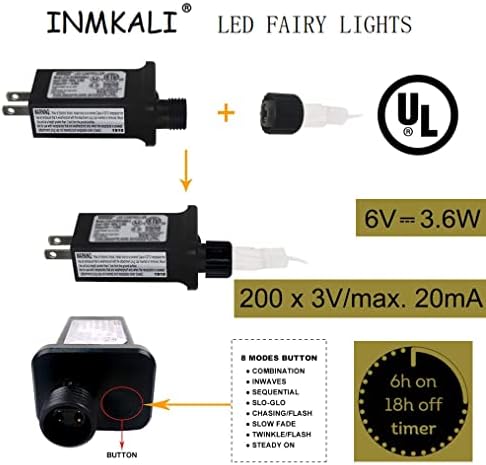 Inmkali Fairy Lights Божиќни светла Big & Super Bright 2-Pack LED жичани светла 144 ft 400L со UL Plug во 8 режими Тајмер водоотпорен
