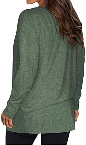 Женски врвови удобни обични џемпери со долги ракави, пад на основните маици, туничен пуловер лабава блуза со џебови со џебови