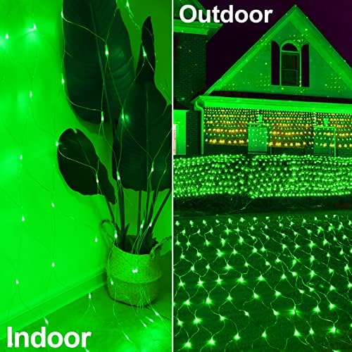 Зелени Божиќни мрежни светла на отворено украси, 9,9ft x 6,6ft 264 LED светла во затворен мешунки, IP44 водоотпорни 8 режими