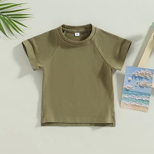 Унисекс бебе момче девојче екипаж маица памук памук краток ракав со цврста боја кошули Jerseyерси основни мали деца за положување