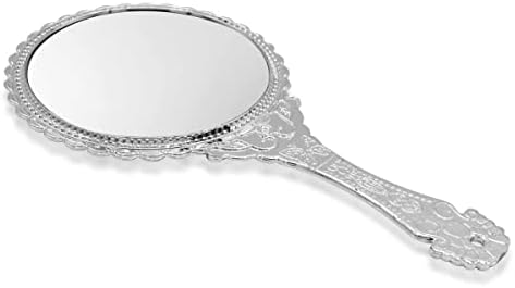 Далал 11,5 инчи рачно огледало, рачно огледало со рачка, преносно огледало, лична шминка пластична тркалезна огледало - сребро