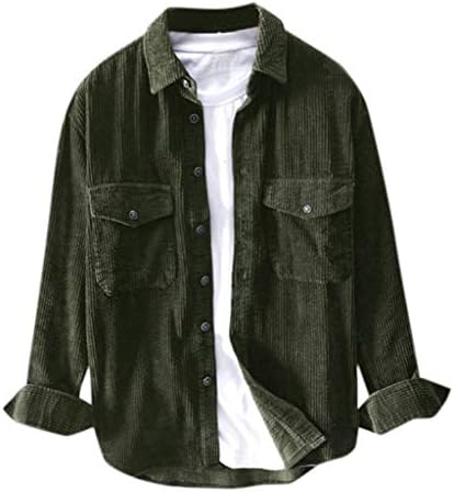 Машка кошула со машка маица со долга ракав за вртење на јака од врвна обична зимска лапачка џебно џебно копче Блуза M-3XL