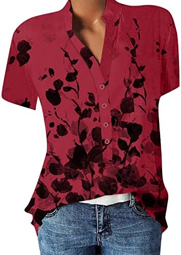 2023 Флорални врвови за жени со копче нагоре кошули облечени обични кратки ракави маички летни трендовски туники врвови основни тимови
