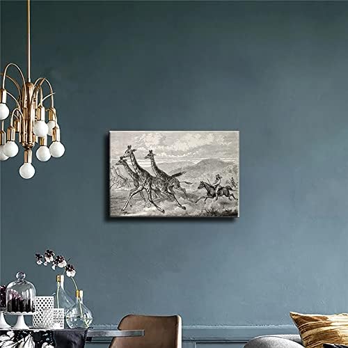 Лов на жирафа, едноставно сликарство, модерна апстрактна уметност масло сликарство слика печатење дневна соба дома декорација