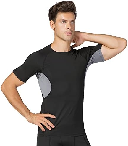 Машки кошули за компресија на AIRGFM Атлетски краток ракав Брз сув базен слој тренинг што работи со маица спортски активни вградени
