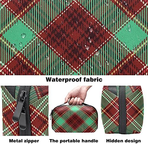 Зелена Црвена Црна Линија Карирана Чанта За Шминка Патент Торбичка За Патување Козметички Организатор За Жени И Девојки