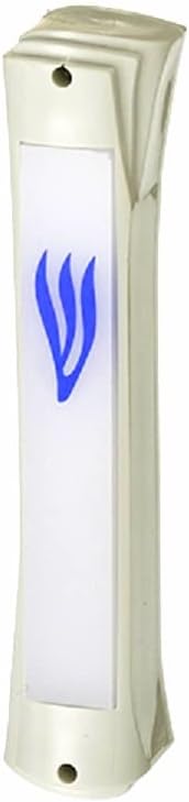 Judaica Mezuzah Case Пластично бело W сино сјај затворено 12 см