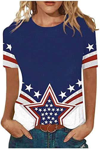 4 -ти јули женски кошули со американско знаме врвови на лежерна starвезда лента за печатење на слобода патриотска маичка графичка